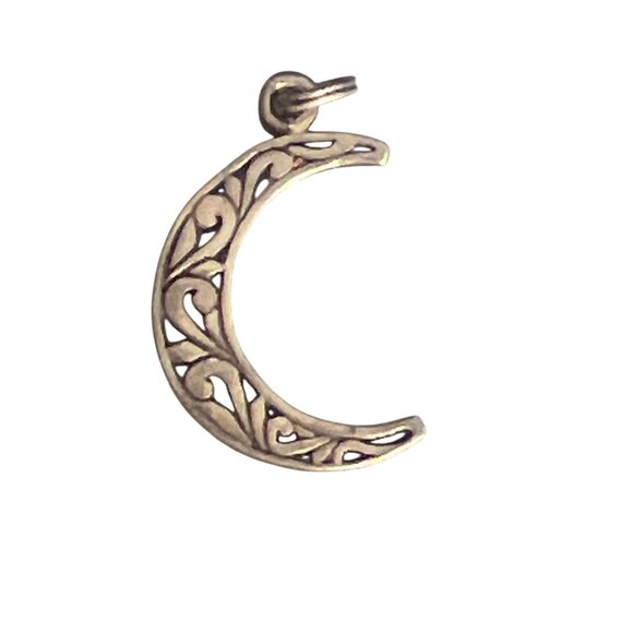 Vintage Sterling Silver Crescent Moon Pendant Open Scrollwork 1.10g Estate 1" - Picture 1 of 3
